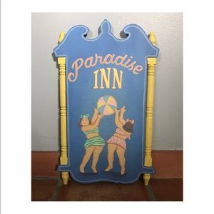 Hand painted metal Paradise Inn Beach wall hanging